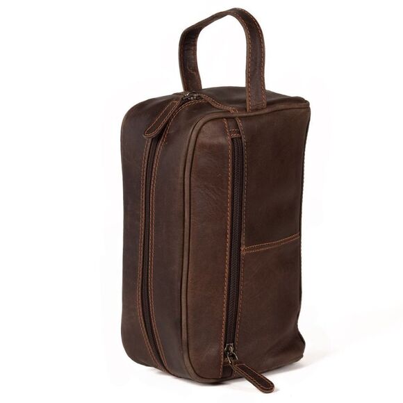 Men's New Genuine Leather Brown Toiletry Bag - Picture 7 of 7